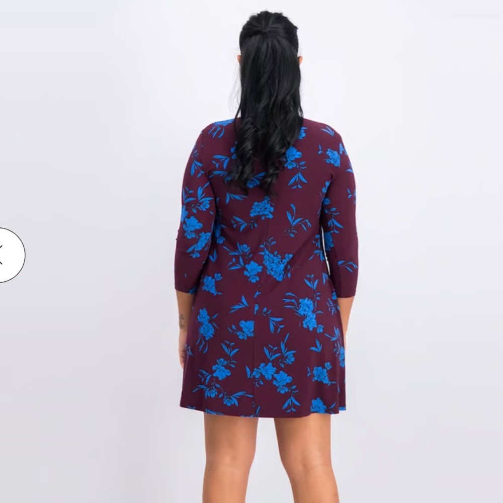 Lauren Ralph Lauren Floral Dress Women Petite Floral Print Dress, Plum and Blue - Picture 2 of 9